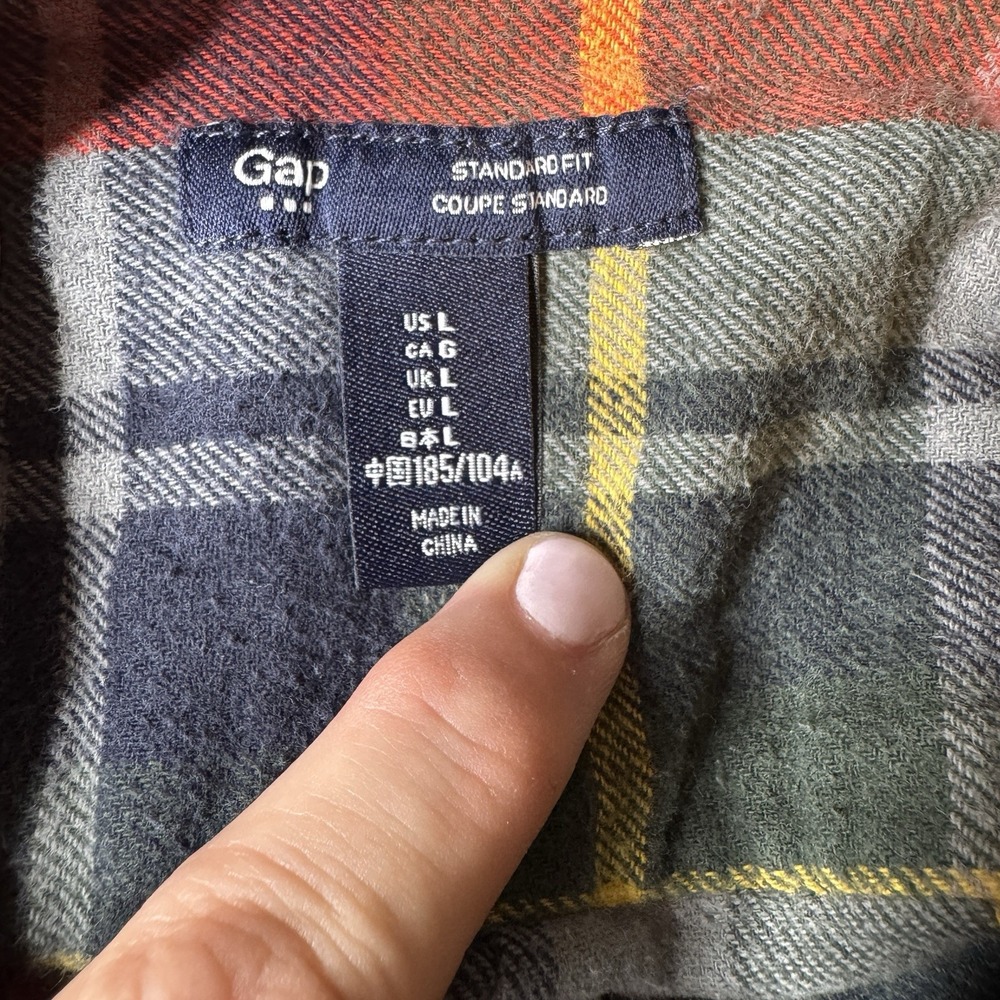 GAP Mens Standard Fit Long Sleeve Persimmon Button Down Flannel Shirt Size Large - Picture 6 of 7
